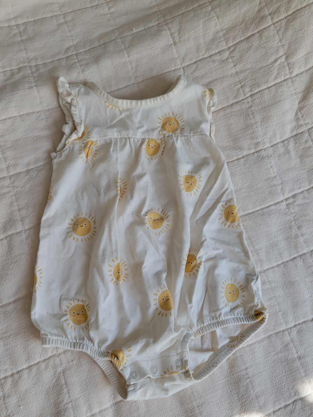 Old Navy White Baby Romper with Yellow Sun Print
